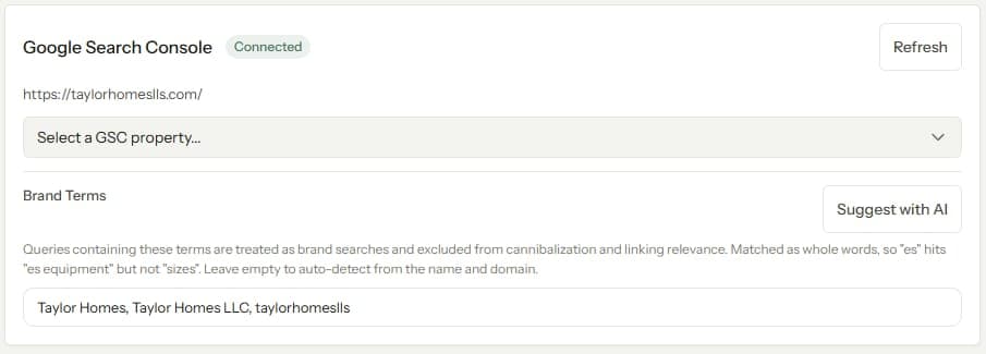 Google Search Console connected to a client workspace so the onboarding baseline can be captured